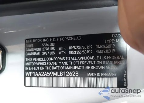 2021 Porsche Macan z USA, uszkodzony, nr VIN WP1AA2A59MLB12628